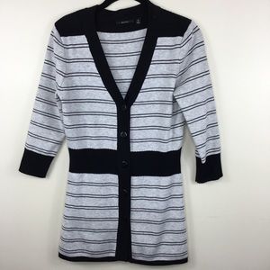 Mosca Black Gray Cardigan Sweater Size Medium Long